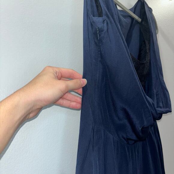 YaYa Aflalo 100% Silk Navy Dress w/ Black Lace Accent - Size PS - Picture 11 of 16